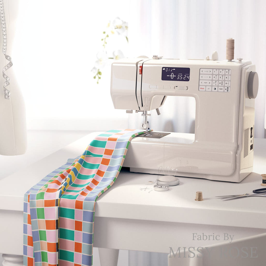 Kristina Forrest 211 on a sewing machine - premium fabric for sewing projects | Fabric by Missy Rose