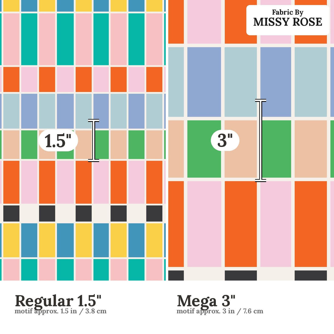 Kristina Forrest 211 Regular 1.5 inch vs Mega 3 inch print scale side by side | Fabric by Missy Rose