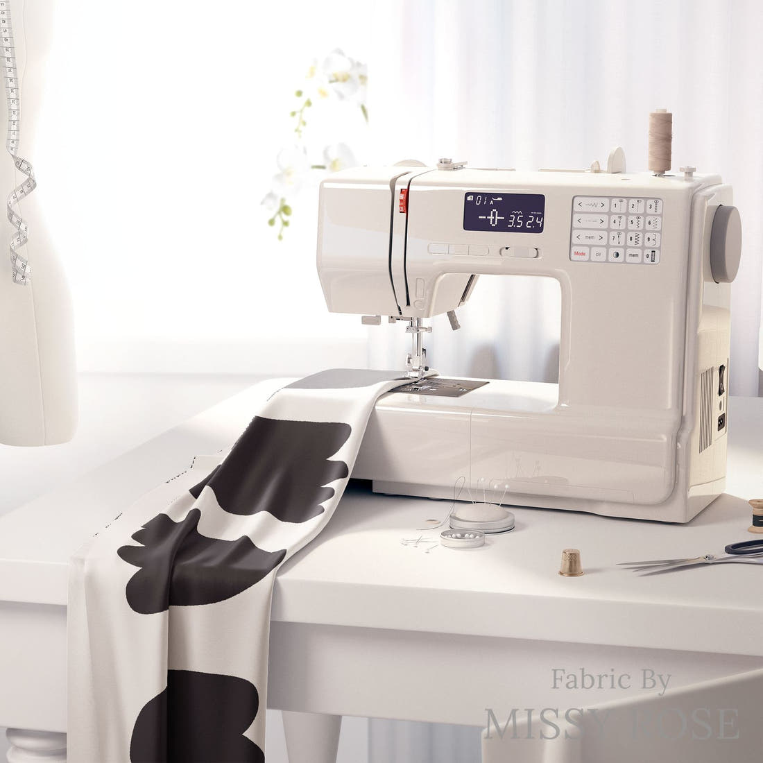 Kristina Forrest 212 on a sewing machine - premium fabric for sewing projects | Fabric by Missy Rose