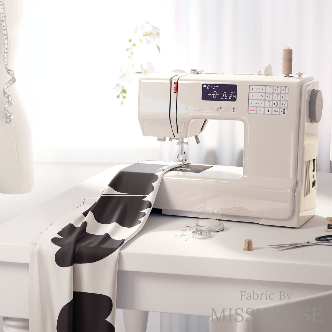 Kristina Forrest 212 on a sewing machine - premium fabric for sewing projects | Fabric by Missy Rose