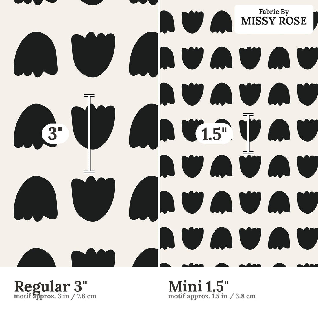 Kristina Forrest 212 Regular 3 inch vs Mini 1.5 inch print scale side by side | Fabric by Missy Rose
