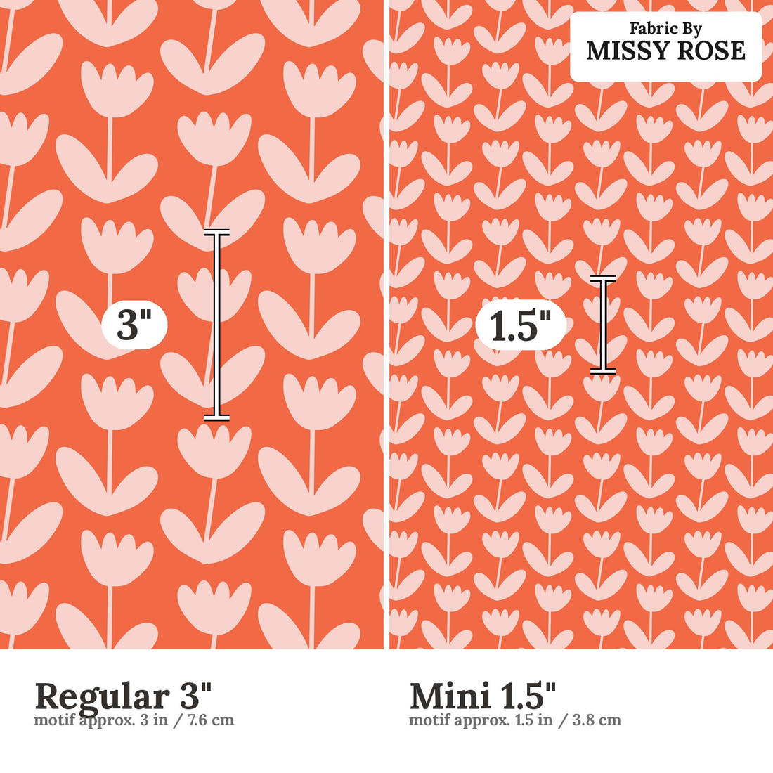 Kristina Forrest 213 Regular 3 inch vs Mini 1.5 inch print scale side by side | Fabric by Missy Rose