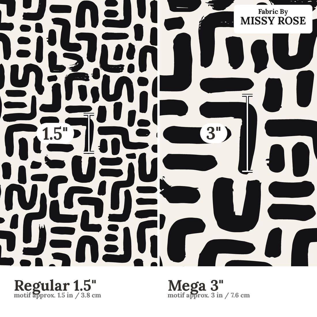 Kristina Forrest 214 Regular 1.5 inch vs Mega 3 inch print scale side by side | Fabric by Missy Rose