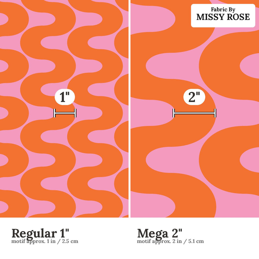 Kristina Forrest 215 Regular 1 inch vs Mega 2 inch print scale side by side | Fabric by Missy Rose