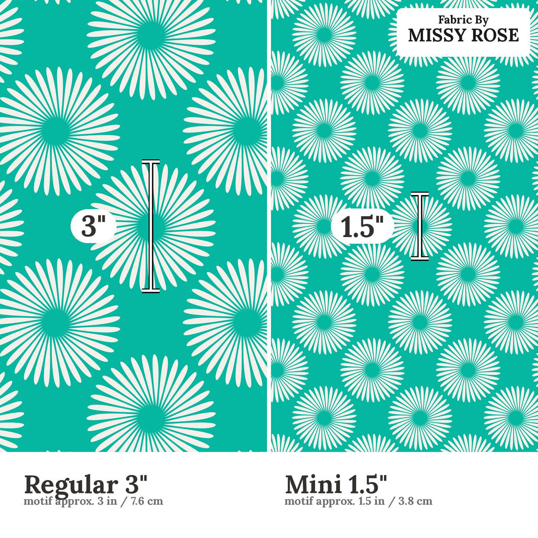 Kristina Forrest 216 Regular 3 inch vs Mini 1.5 inch print scale side by side | Fabric by Missy Rose