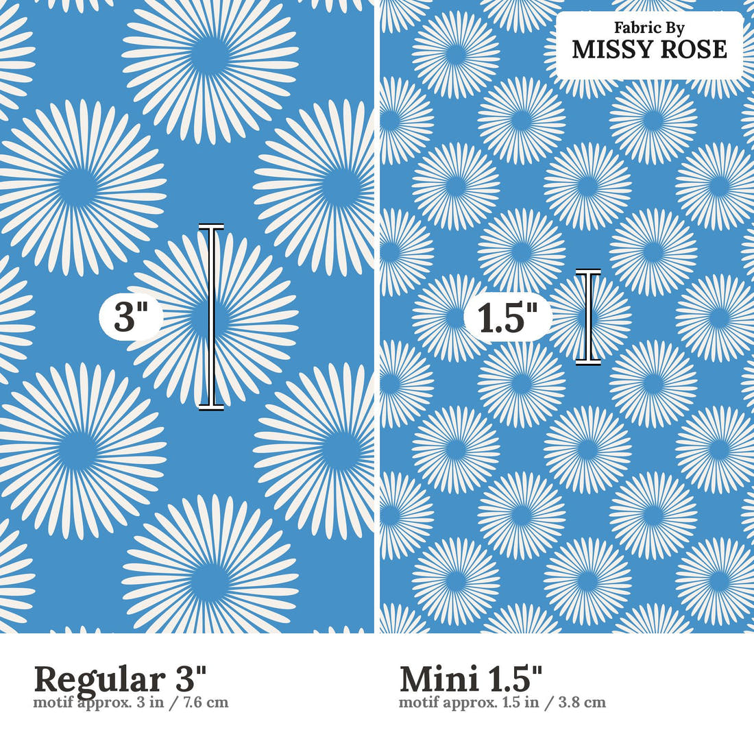 Kristina Forrest 217 Regular 3 inch vs Mini 1.5 inch print scale side by side | Fabric by Missy Rose