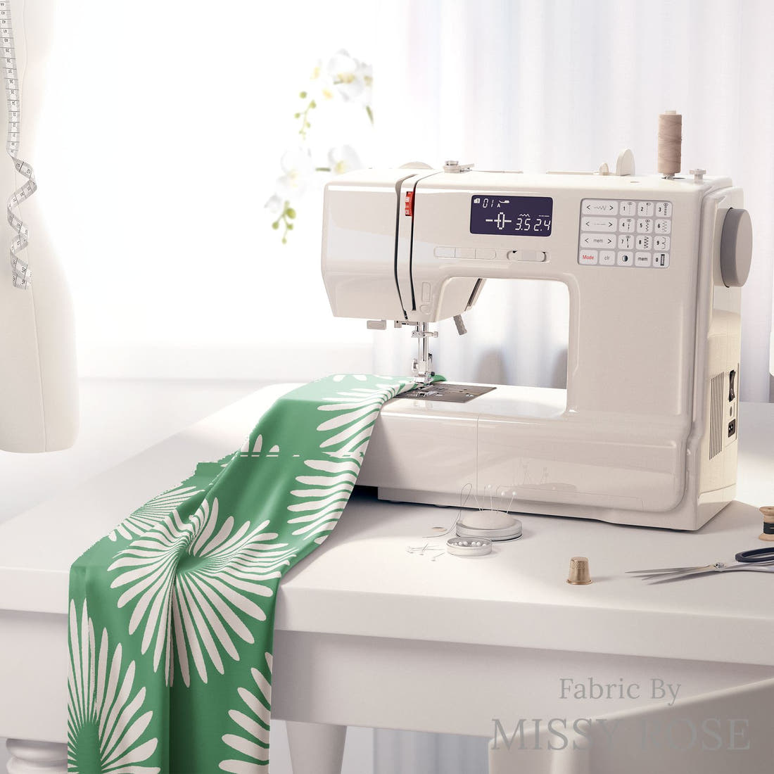 Kristina Forrest 218 on a sewing machine - premium fabric for sewing projects | Fabric by Missy Rose
