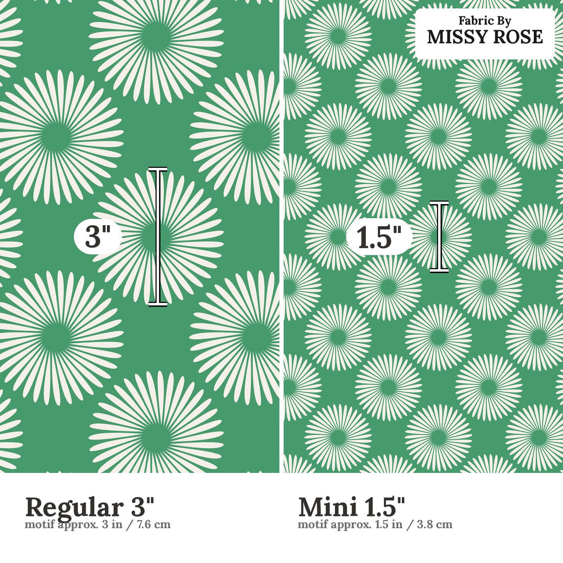 Kristina Forrest 218 Regular 3 inch vs Mini 1.5 inch print scale side by side | Fabric by Missy Rose