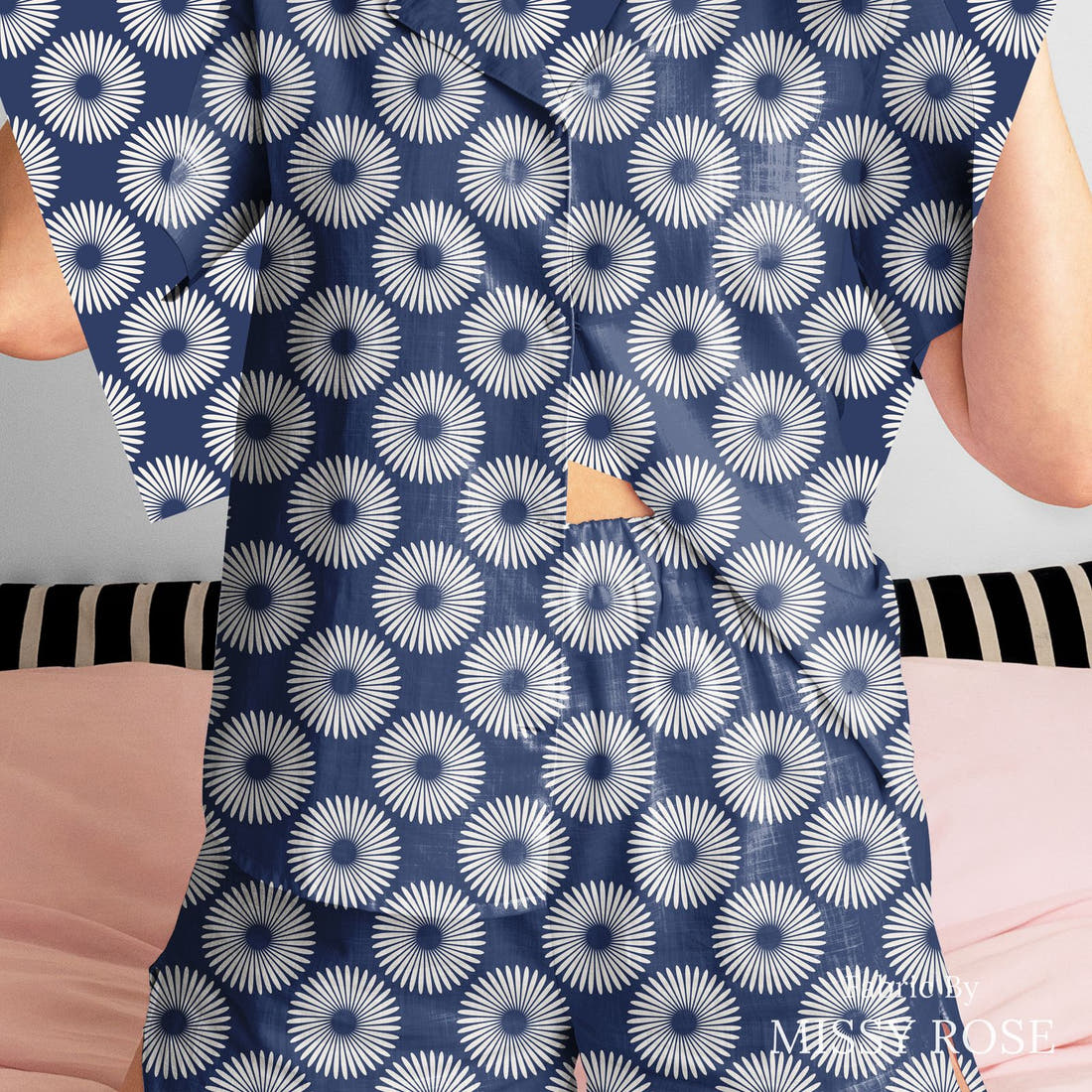 Kristina Forrest 219 sewn into a women's pyjama set - see how the print looks made up | Fabric by Missy Rose