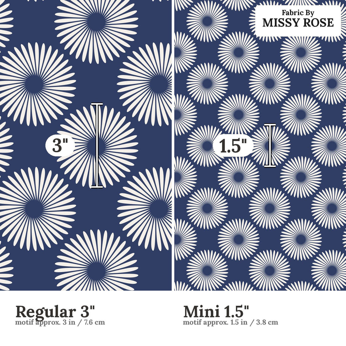 Kristina Forrest 219 Regular 3 inch vs Mini 1.5 inch print scale side by side | Fabric by Missy Rose