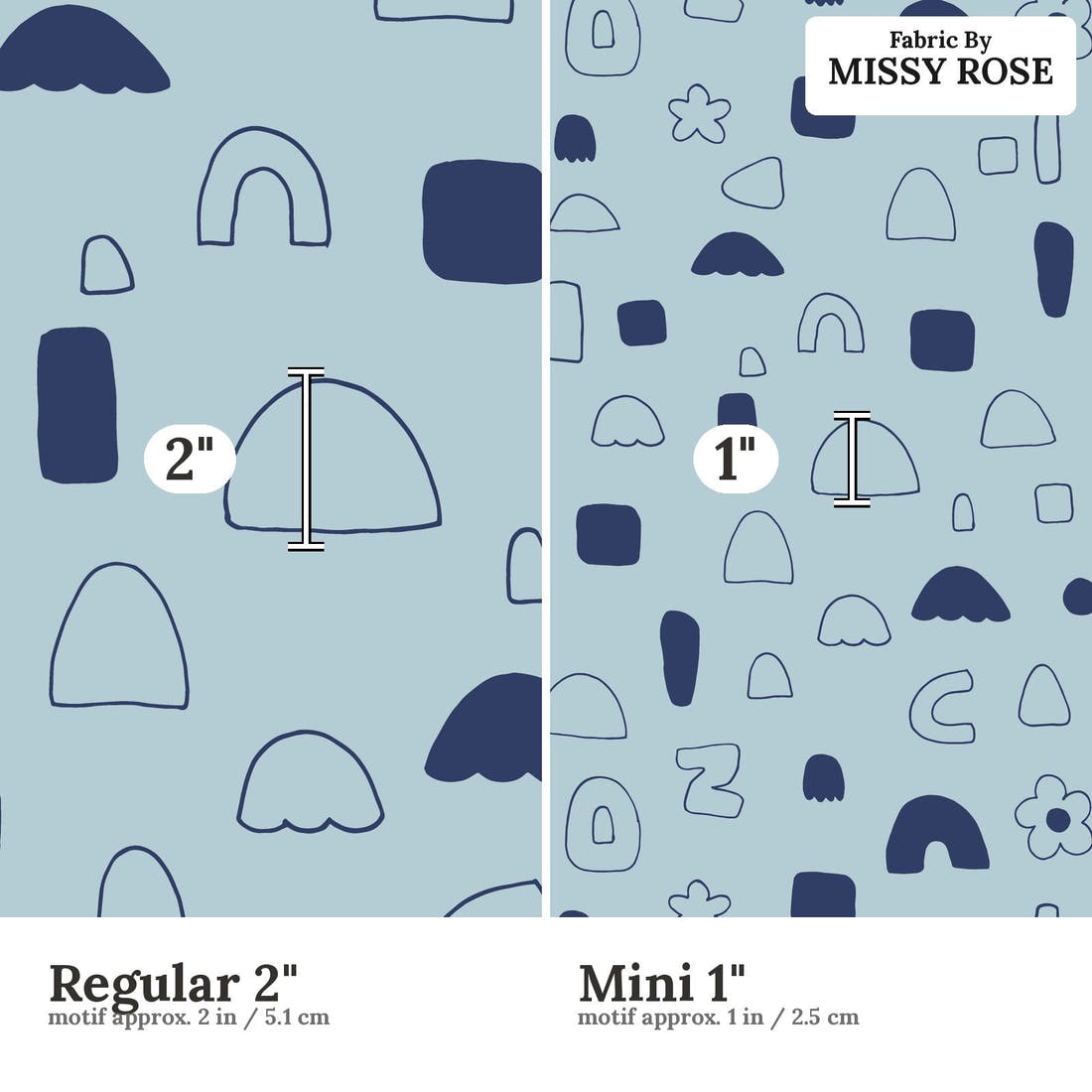 Kristina Forrest 22 Regular 2 inch vs Mini 1 inch print scale side by side | Fabric by Missy Rose