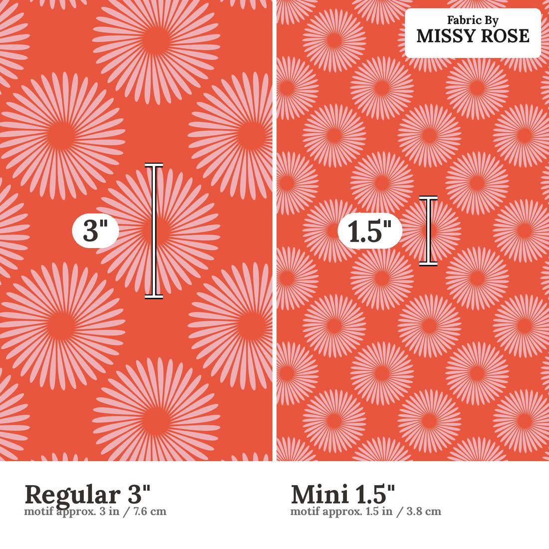 Kristina Forrest 220 Regular 3 inch vs Mini 1.5 inch print scale side by side | Fabric by Missy Rose