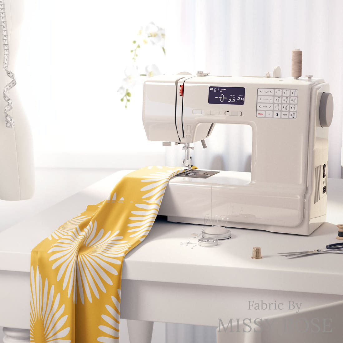 Kristina Forrest 221 on a sewing machine - premium fabric for sewing projects | Fabric by Missy Rose