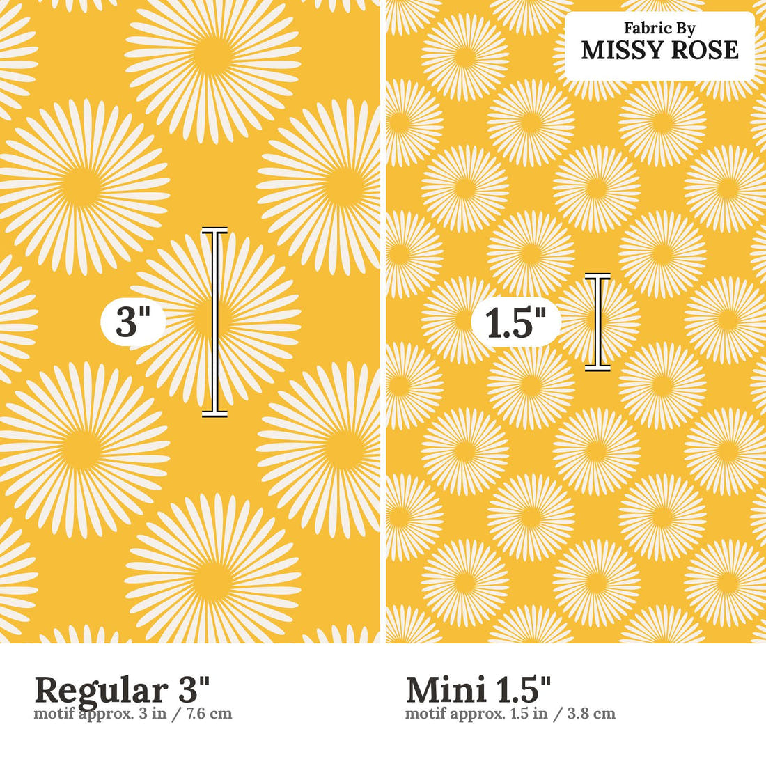 Kristina Forrest 221 Regular 3 inch vs Mini 1.5 inch print scale side by side | Fabric by Missy Rose