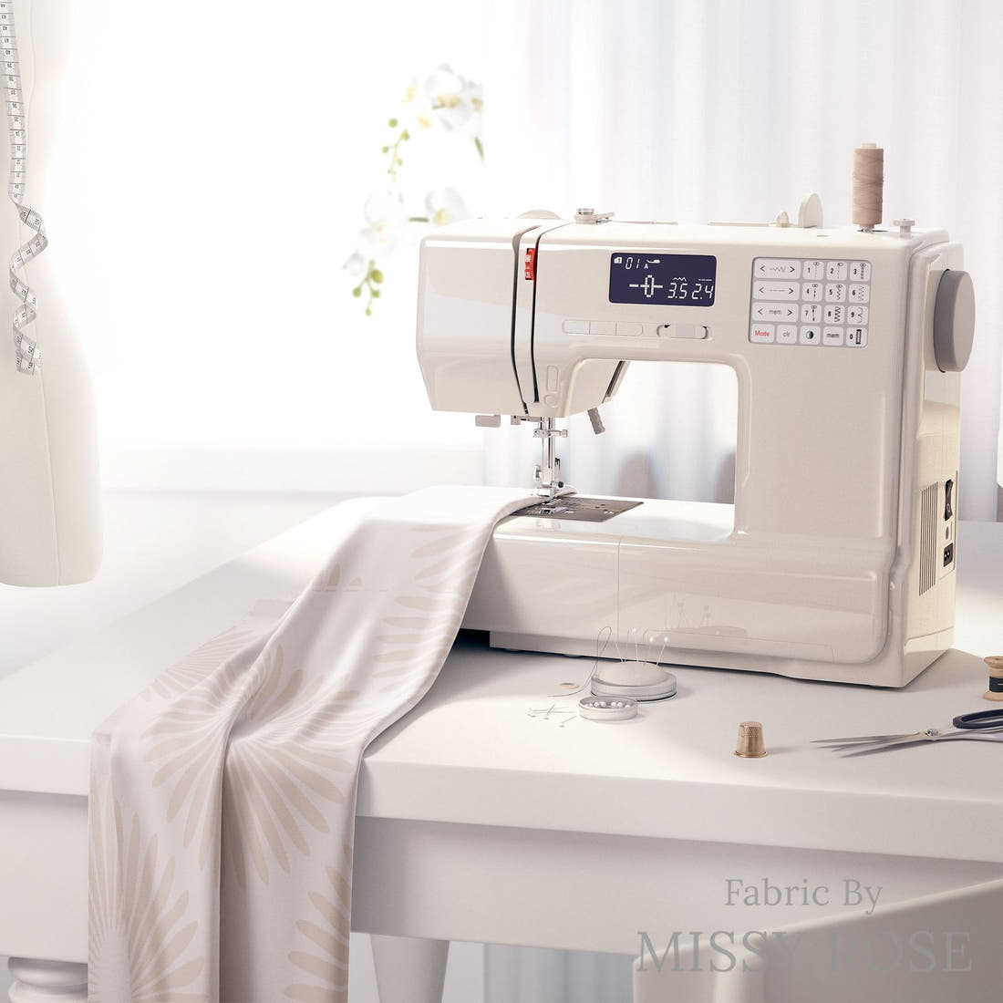 Kristina Forrest 222 on a sewing machine - premium fabric for sewing projects | Fabric by Missy Rose