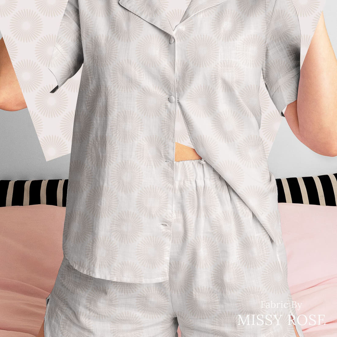 Kristina Forrest 222 sewn into a women's pyjama set - see how the print looks made up | Fabric by Missy Rose