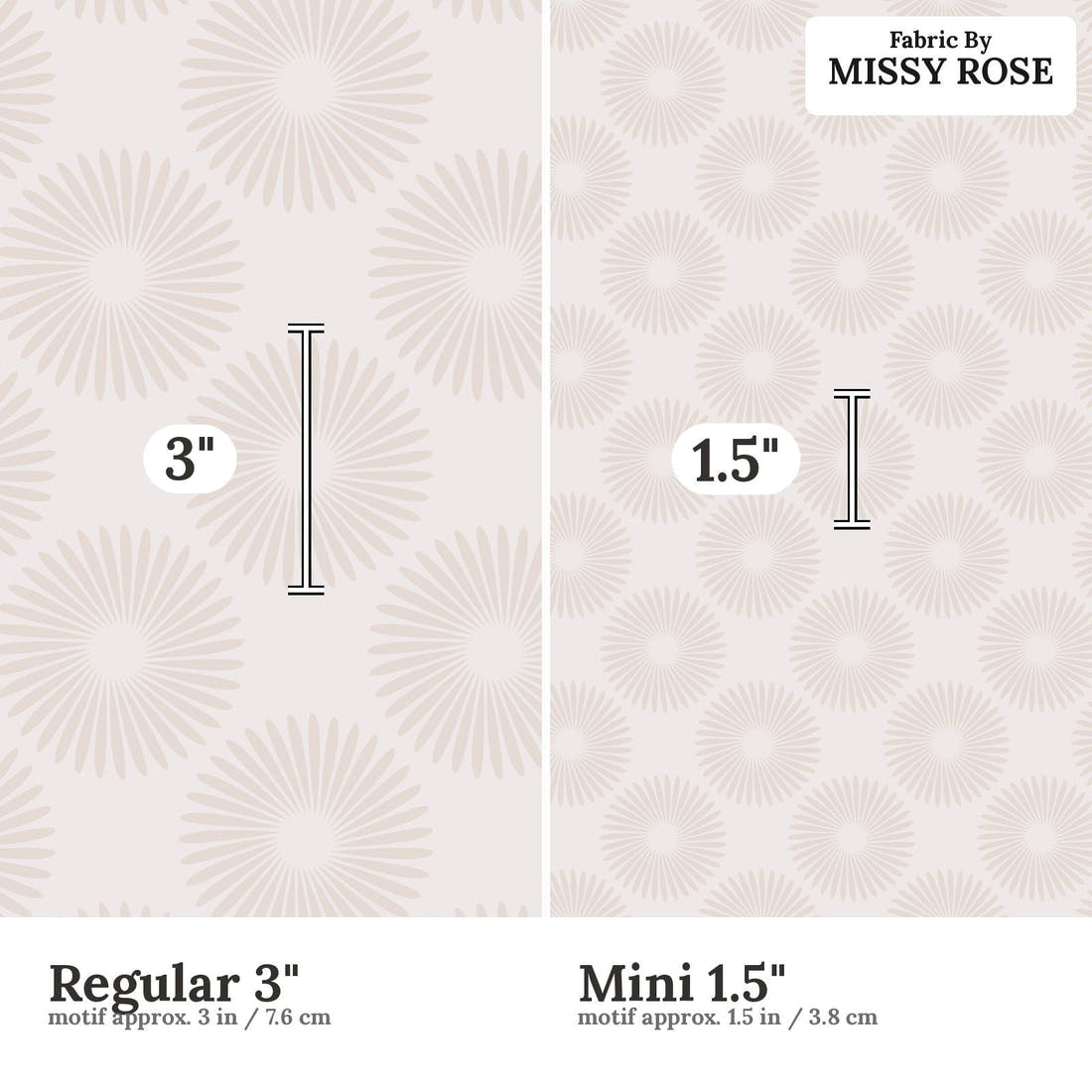 Kristina Forrest 222 Regular 3 inch vs Mini 1.5 inch print scale side by side | Fabric by Missy Rose