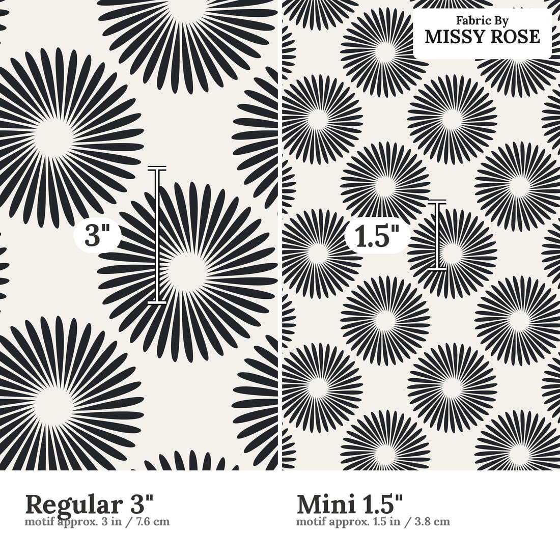 Kristina Forrest 223 Regular 3 inch vs Mini 1.5 inch print scale side by side | Fabric by Missy Rose