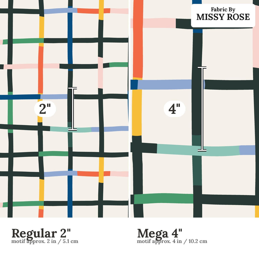 Kristina Forrest 224 Regular 2 inch vs Mega 4 inch print scale side by side | Fabric by Missy Rose
