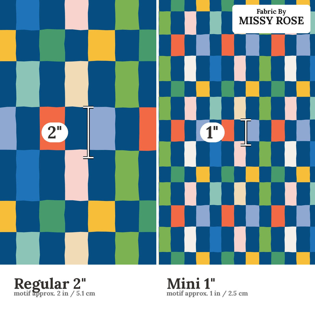 Kristina Forrest 226 Regular 2 inch vs Mini 1 inch print scale side by side | Fabric by Missy Rose