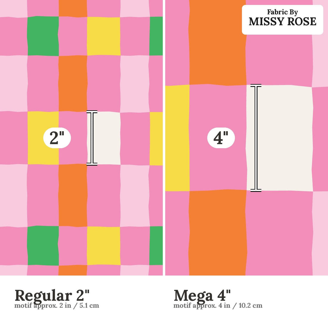 Kristina Forrest 227 Regular 2 inch vs Mega 4 inch print scale side by side | Fabric by Missy Rose