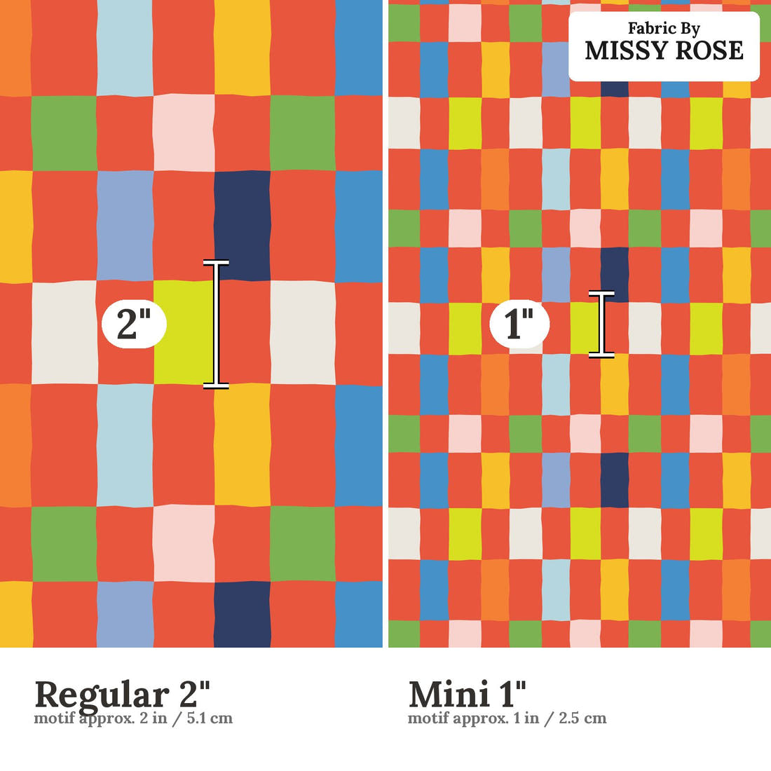 Kristina Forrest 228 Regular 2 inch vs Mini 1 inch print scale side by side | Fabric by Missy Rose