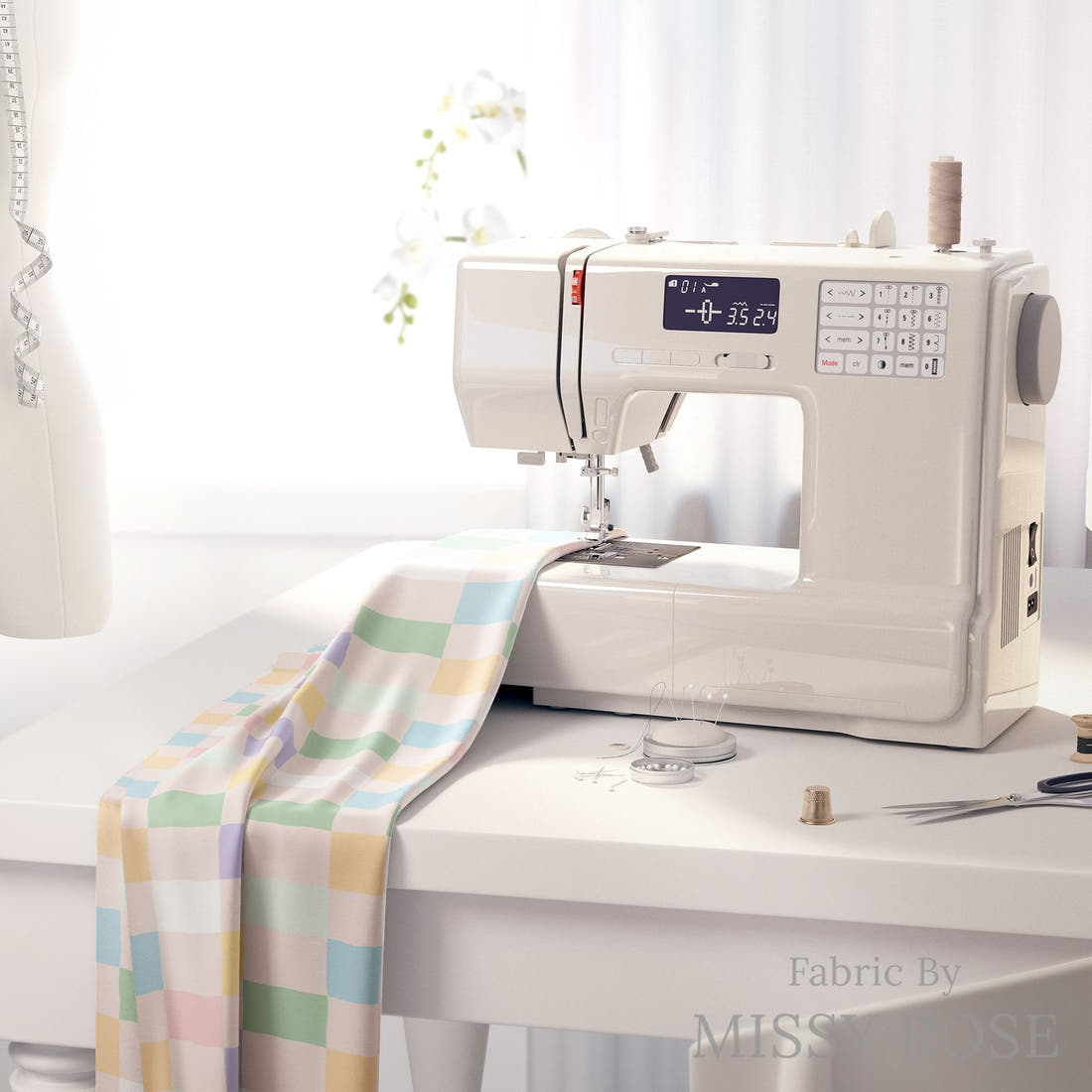 Kristina Forrest 229 on a sewing machine - premium fabric for sewing projects | Fabric by Missy Rose