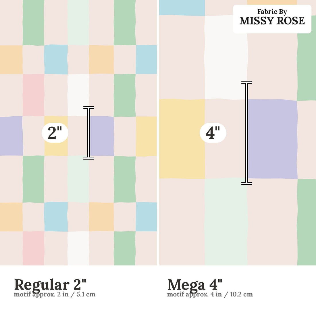 Kristina Forrest 229 Regular 2 inch vs Mega 4 inch print scale side by side | Fabric by Missy Rose