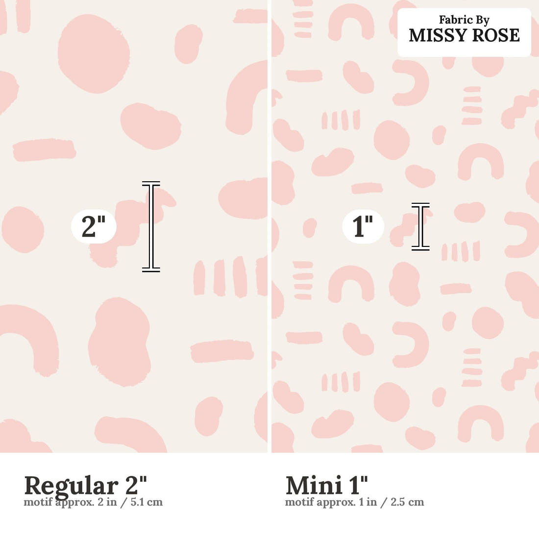 Kristina Forrest 23 Regular 2 inch vs Mini 1 inch print scale side by side | Fabric by Missy Rose