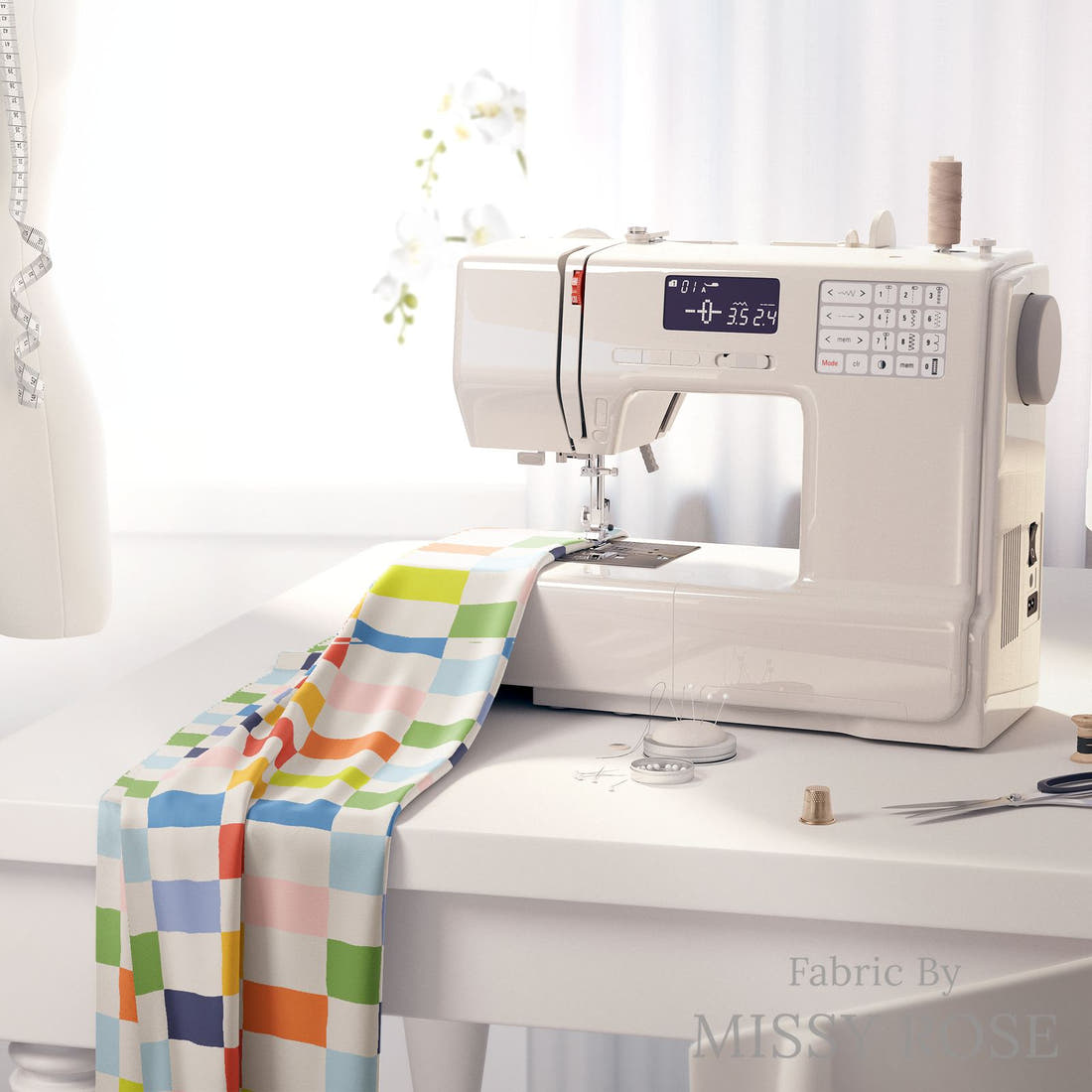 Kristina Forrest 230 on a sewing machine - premium fabric for sewing projects | Fabric by Missy Rose