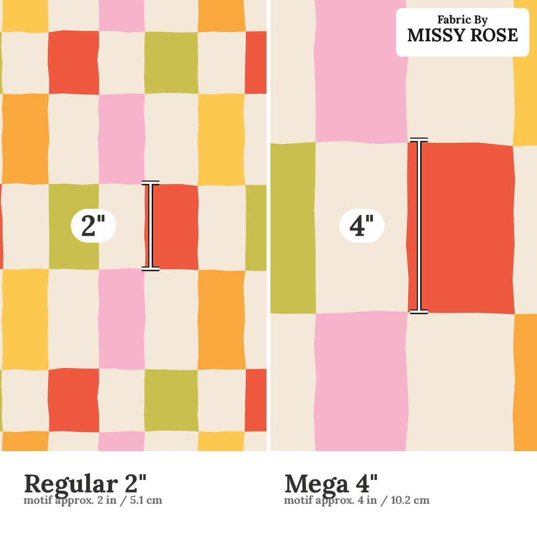 Kristina Forrest 231 Regular 2 inch vs Mega 4 inch print scale side by side | Fabric by Missy Rose