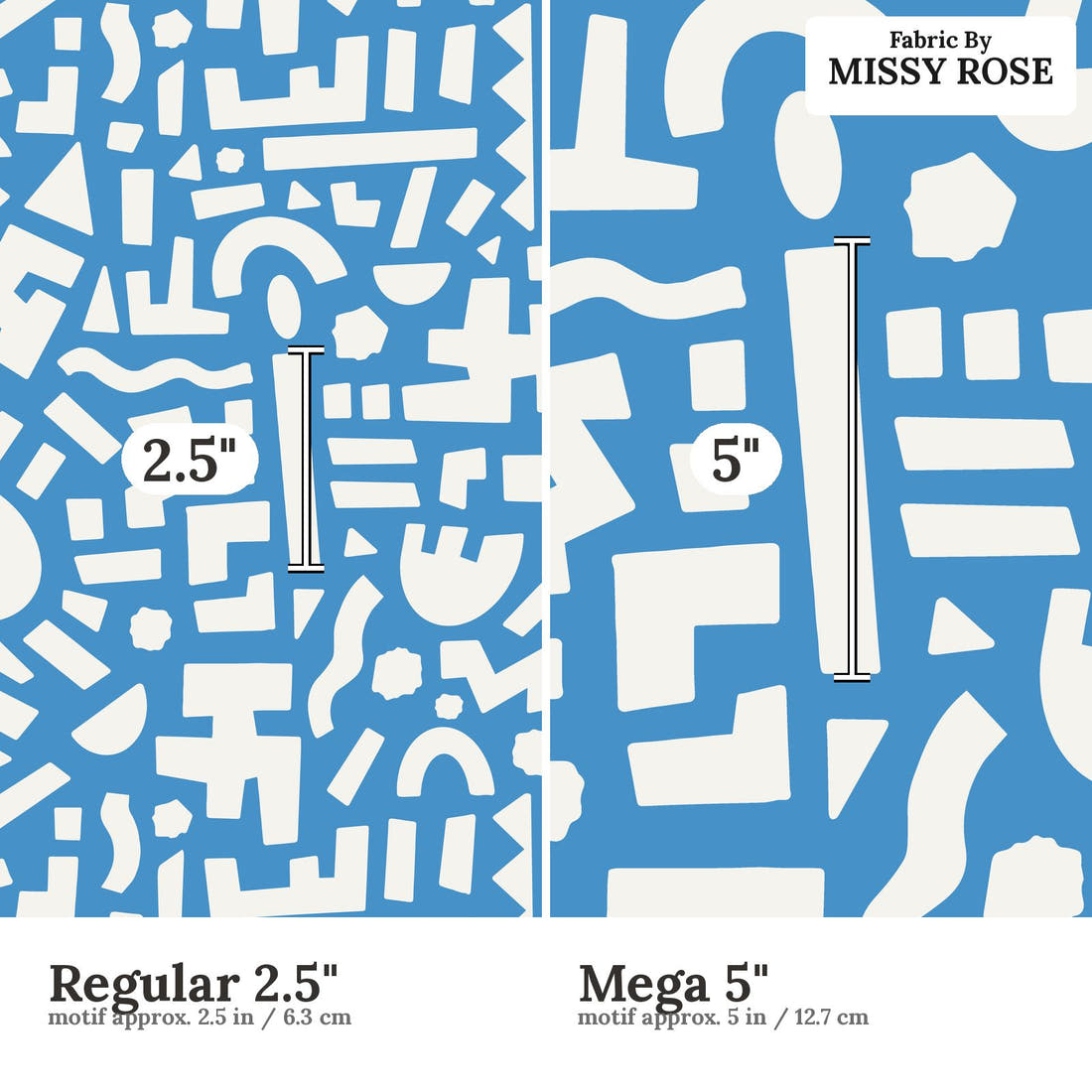 Kristina Forrest 232 Regular 2.5 inch vs Mega 5 inch print scale side by side | Fabric by Missy Rose