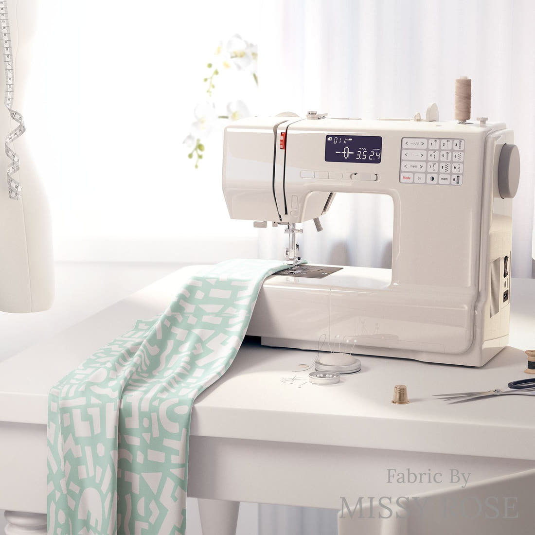 Kristina Forrest 233 on a sewing machine - premium fabric for sewing projects | Fabric by Missy Rose