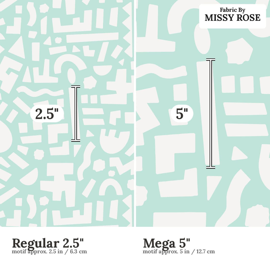 Kristina Forrest 233 Regular 2.5 inch vs Mega 5 inch print scale side by side | Fabric by Missy Rose