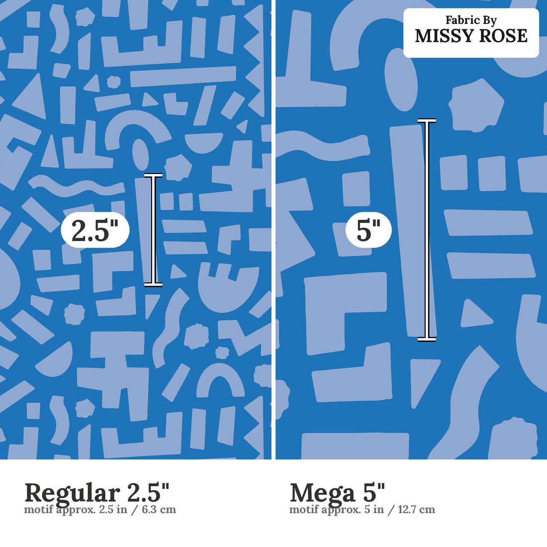 Kristina Forrest 234 Regular 2.5 inch vs Mega 5 inch print scale side by side | Fabric by Missy Rose