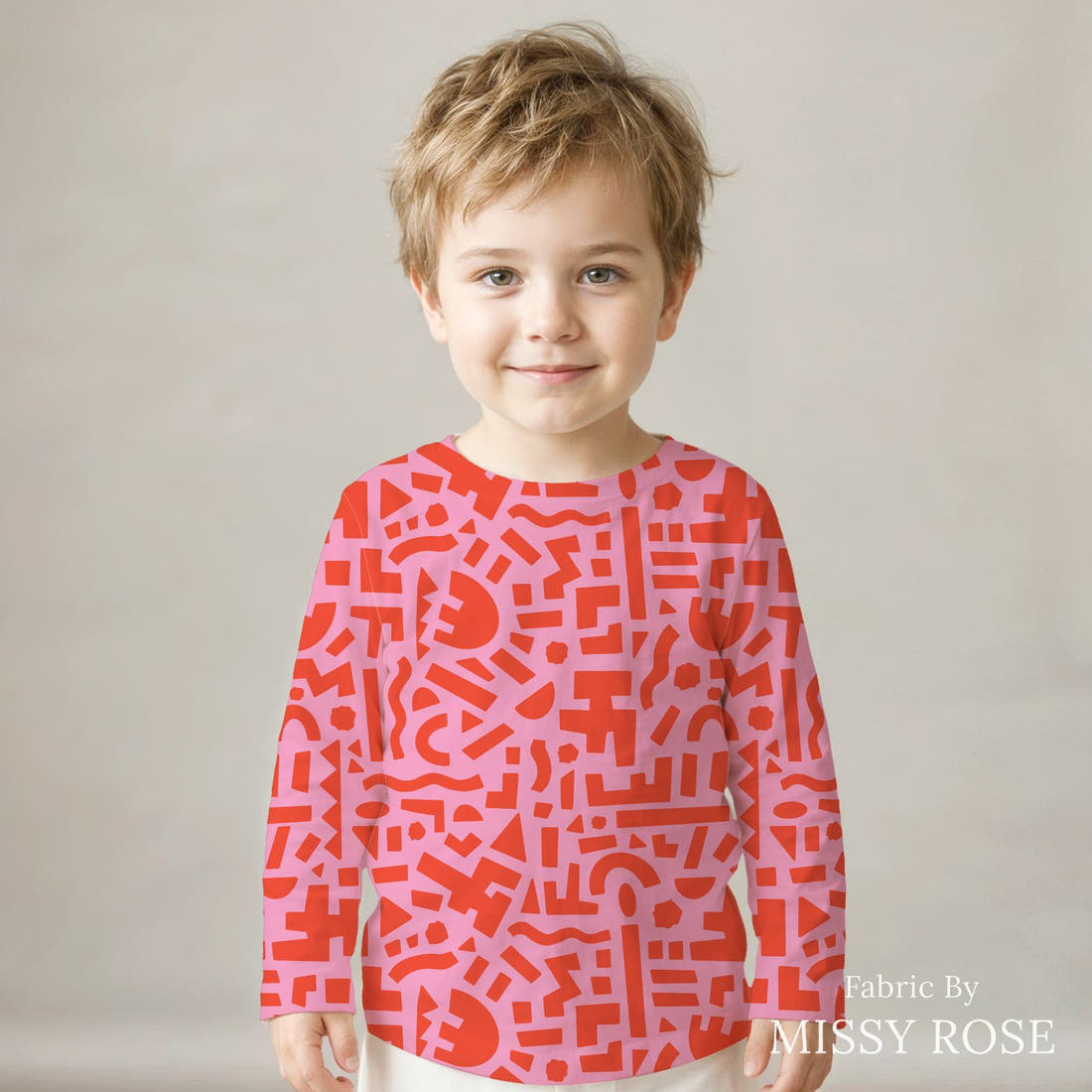 Kristina Forrest 235 sewn into a kids' all-over tee - see how the print looks made up | Fabric by Missy Rose