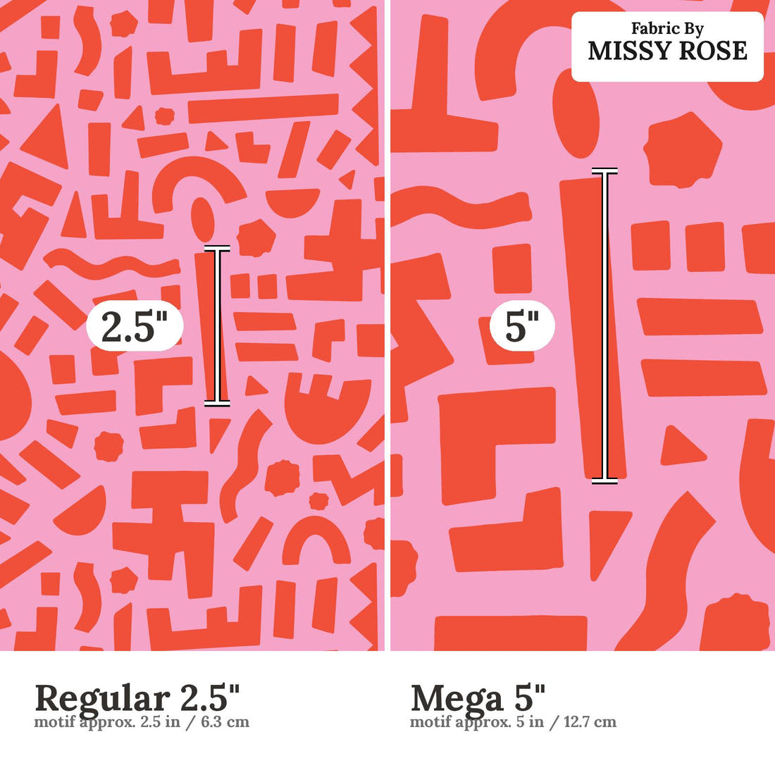 Kristina Forrest 235 Regular 2.5 inch vs Mega 5 inch print scale side by side | Fabric by Missy Rose