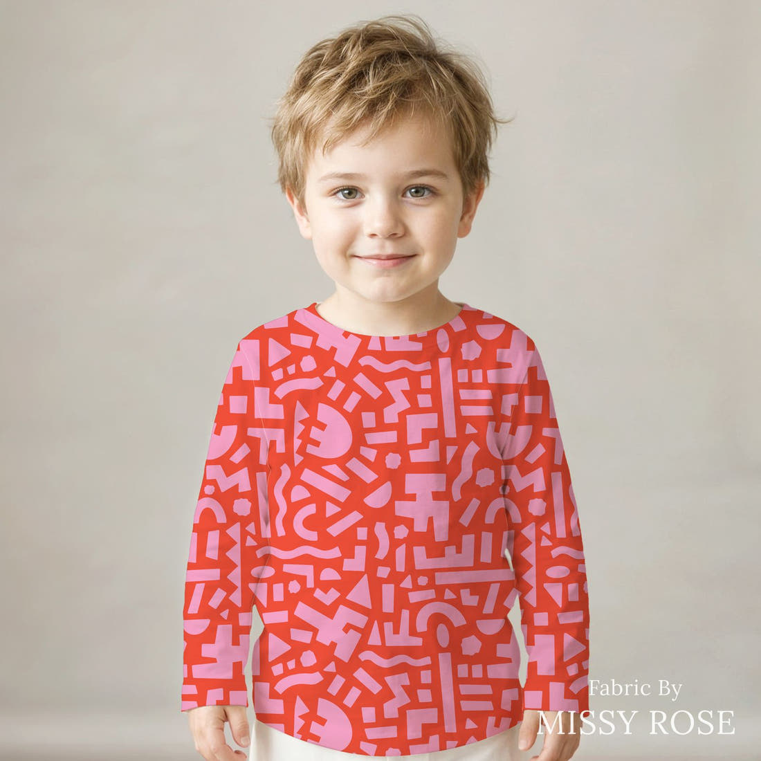 Kristina Forrest 236 sewn into a kids' all-over tee - see how the print looks made up | Fabric by Missy Rose