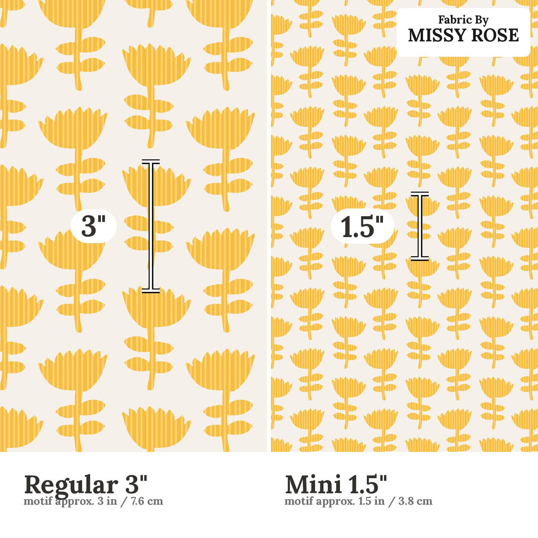 Kristina Forrest 238 Regular 3 inch vs Mini 1.5 inch print scale side by side | Fabric by Missy Rose
