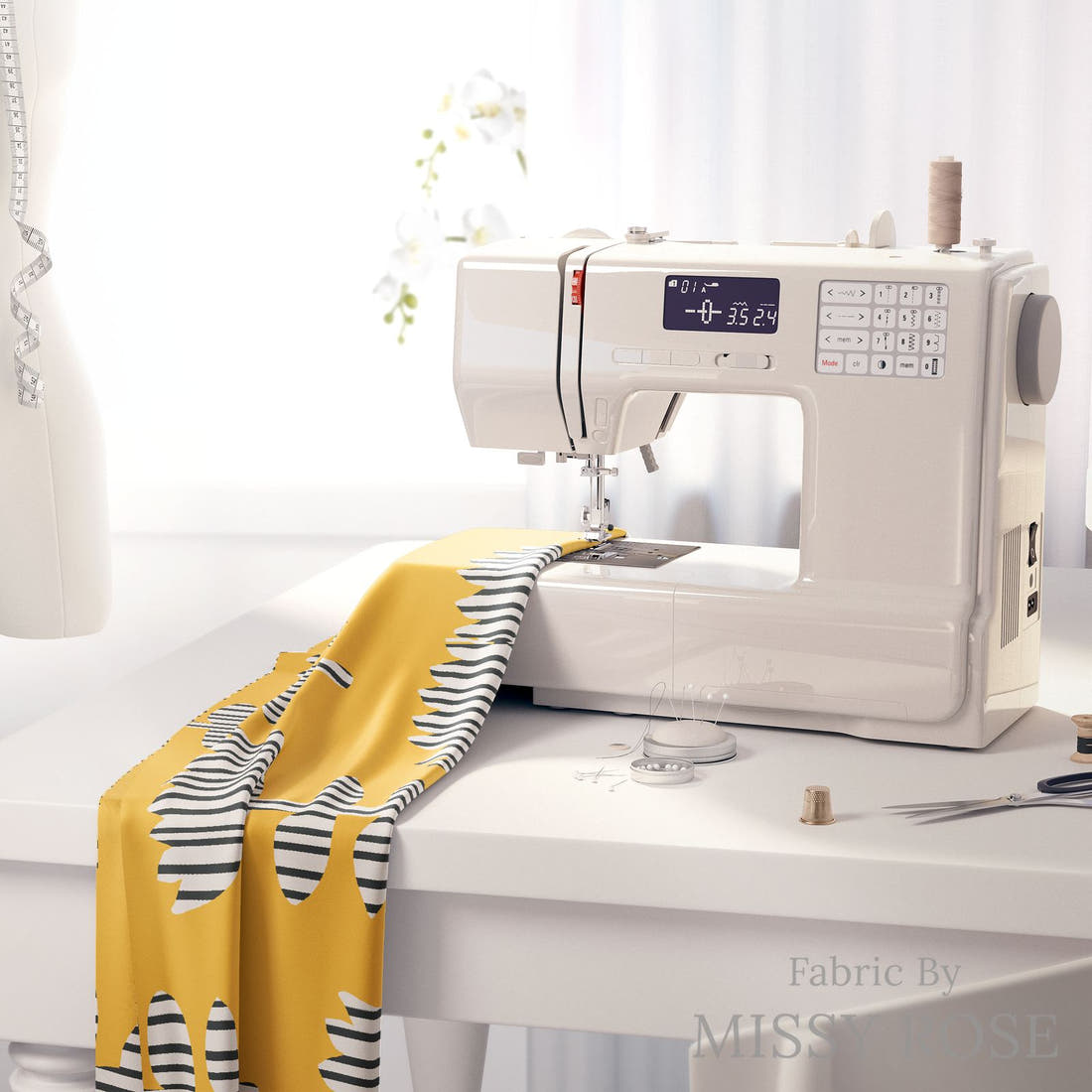 Kristina Forrest 239 on a sewing machine - premium fabric for sewing projects | Fabric by Missy Rose