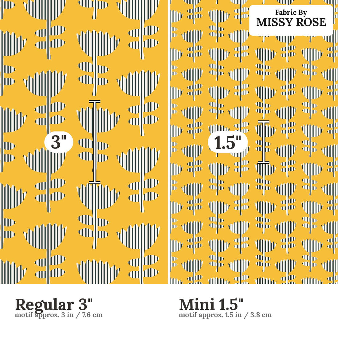 Kristina Forrest 239 Regular 3 inch vs Mini 1.5 inch print scale side by side | Fabric by Missy Rose