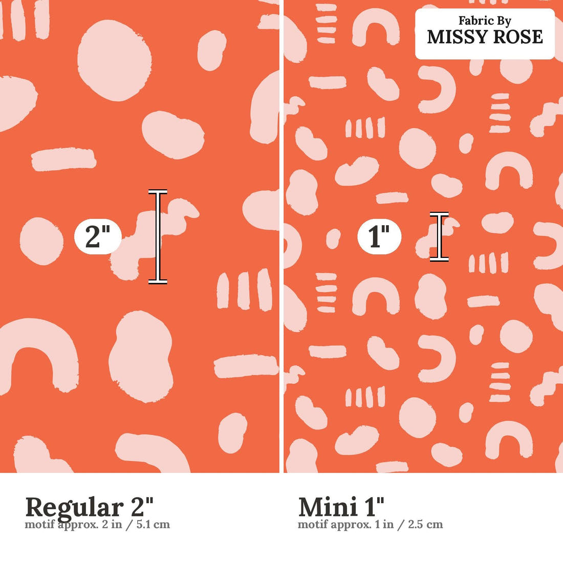 Kristina Forrest 24 Regular 2 inch vs Mini 1 inch print scale side by side | Fabric by Missy Rose