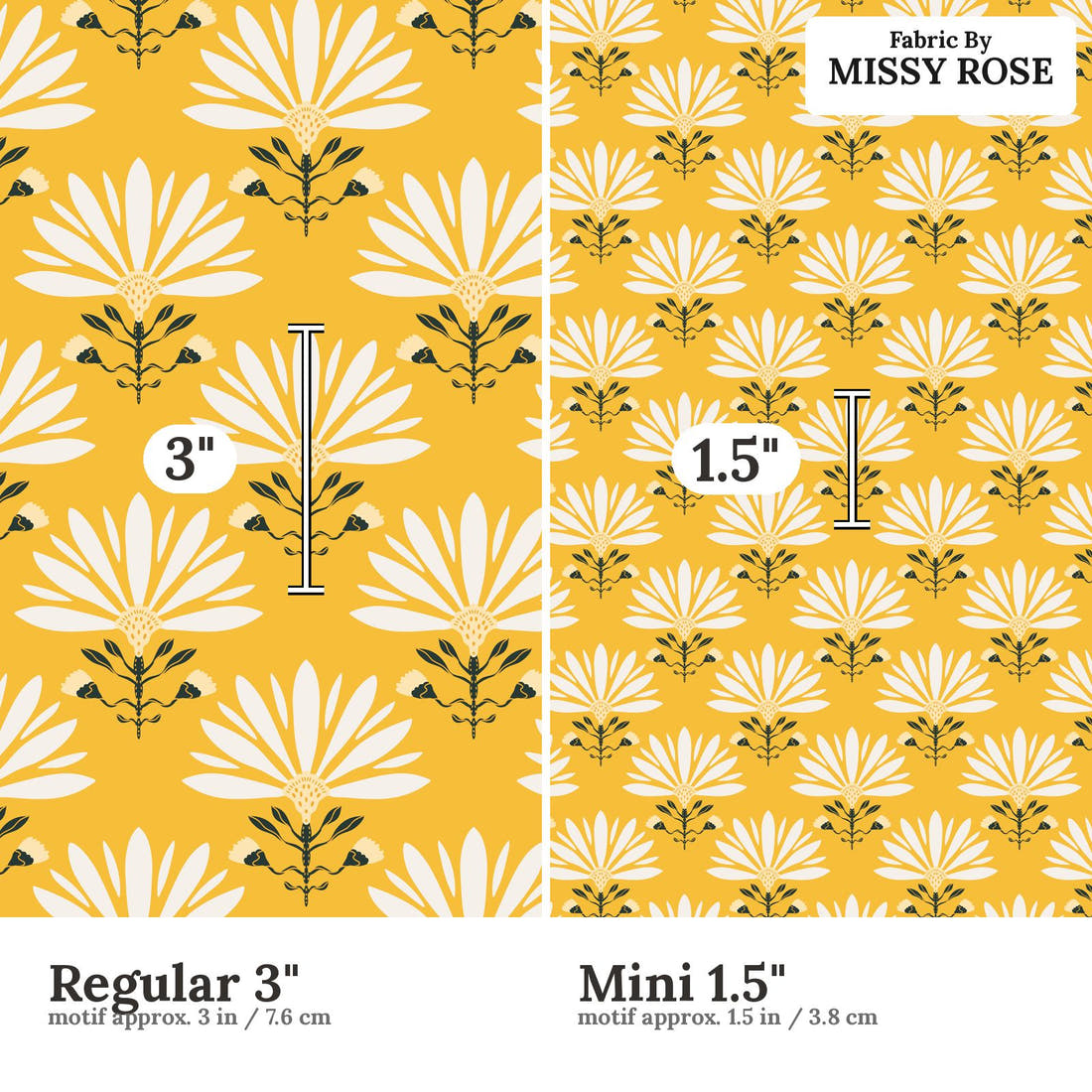 Kristina Forrest 240 Regular 3 inch vs Mini 1.5 inch print scale side by side | Fabric by Missy Rose