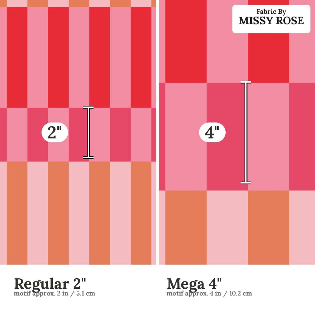Kristina Forrest 243 Regular 2 inch vs Mega 4 inch print scale side by side | Fabric by Missy Rose