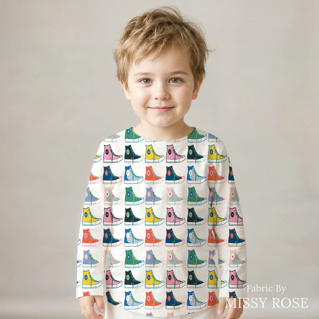 Kristina Forrest 244 sewn into a kids' all-over tee - see how the print looks made up | Fabric by Missy Rose