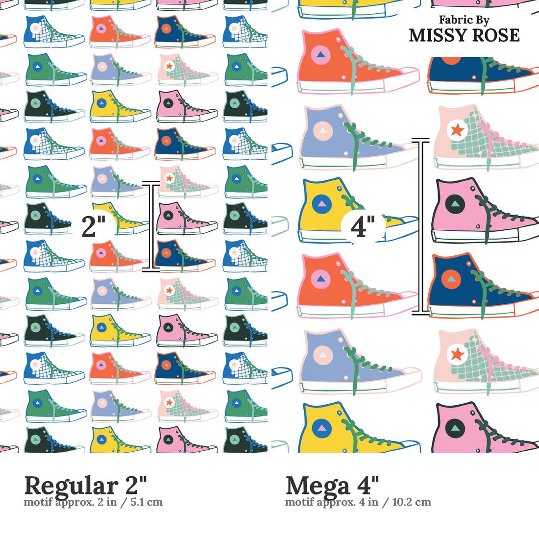 Kristina Forrest 244 Regular 2 inch vs Mega 4 inch print scale side by side | Fabric by Missy Rose