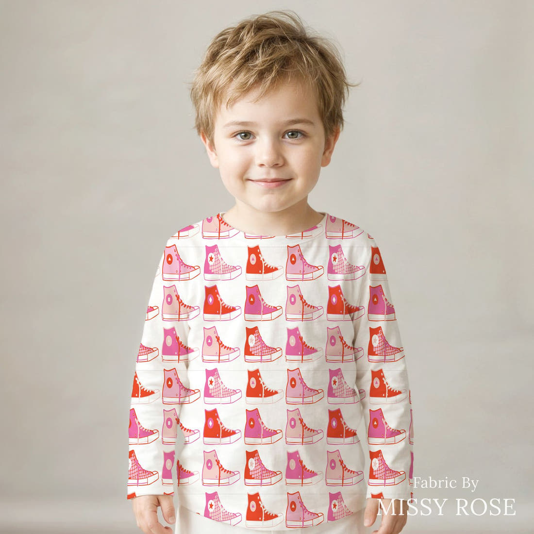Kristina Forrest 247 sewn into a kids' all-over tee - see how the print looks made up | Fabric by Missy Rose