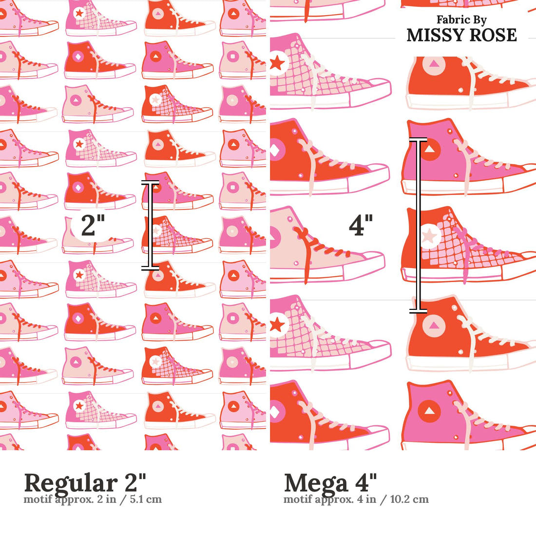Kristina Forrest 247 Regular 2 inch vs Mega 4 inch print scale side by side | Fabric by Missy Rose
