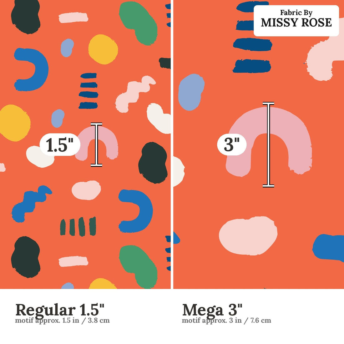 Kristina Forrest 248 Regular 1.5 inch vs Mega 3 inch print scale side by side | Fabric by Missy Rose