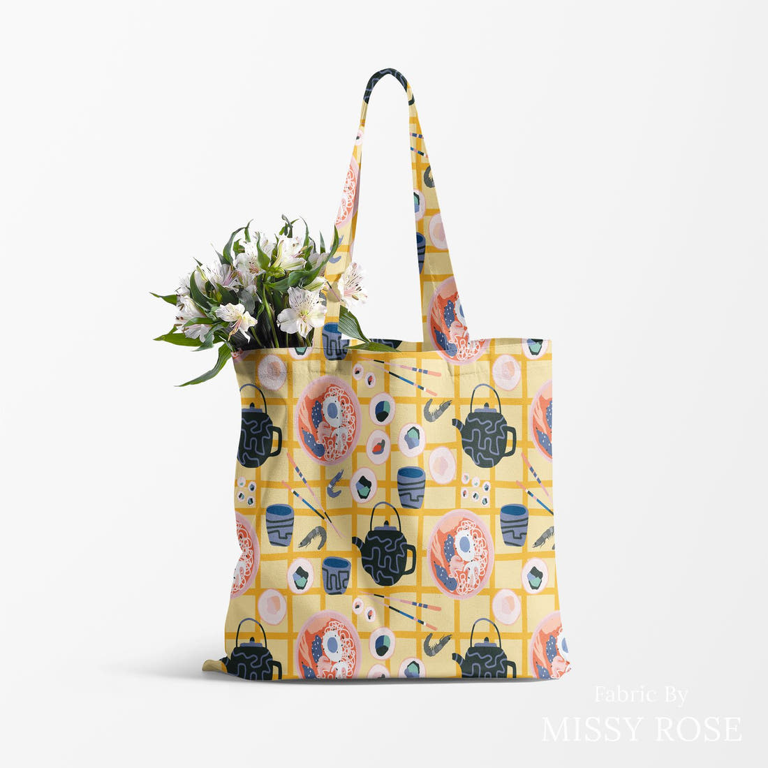 Kristina Forrest 249 made up as a tote bag - see how the print looks made up | Fabric by Missy Rose
